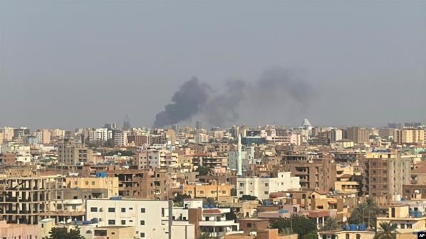 This grab from video shows smoke rising over Khartoum, Sudan, Sept. 26, 2024, after Sudan’s military started an operation to take areas of the capital from its rival, the paramilitary Rapid Support Forces. 